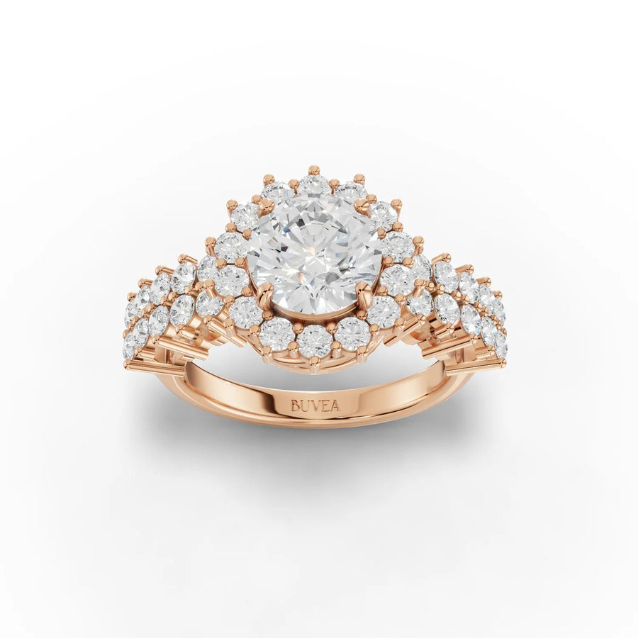 Round bridal set lab-grown diamond ring rose gold top view
