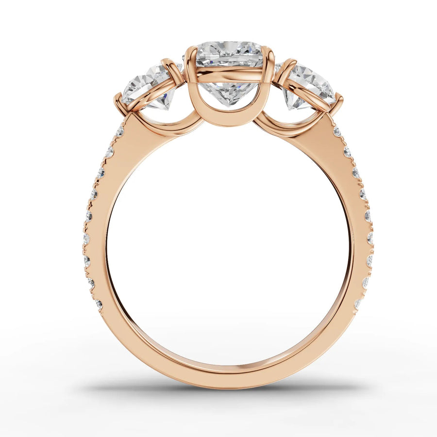 Cushion trinity lab-grown ring rose gold close-up