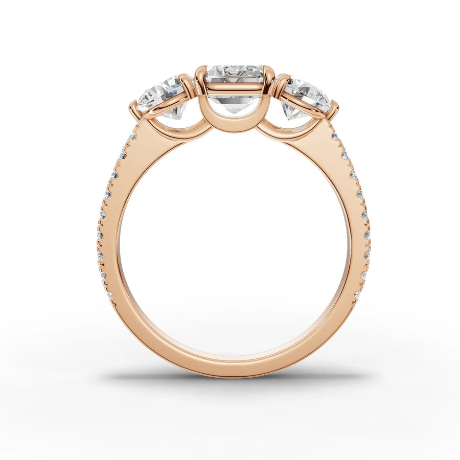 Emerald trinity lab-grown ring rose gold close-up