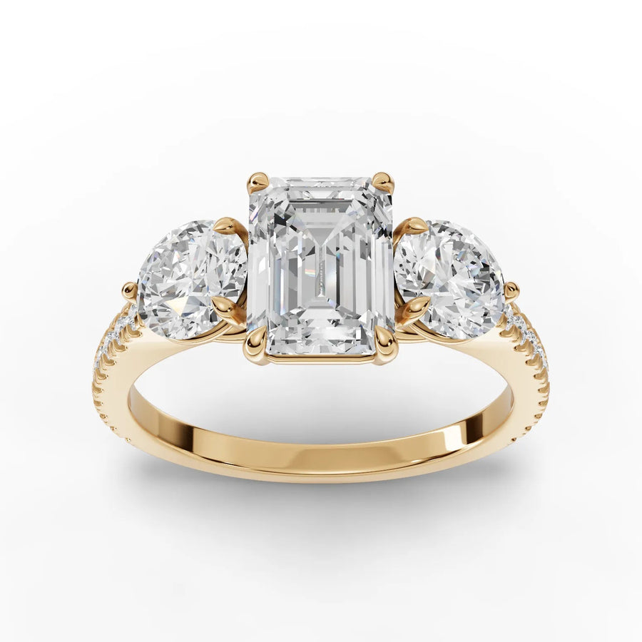 2.72 CT emerald trinity lab-grown diamond ring yellow gold top view