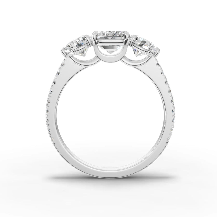 Emerald trinity lab-grown ring white gold close-up