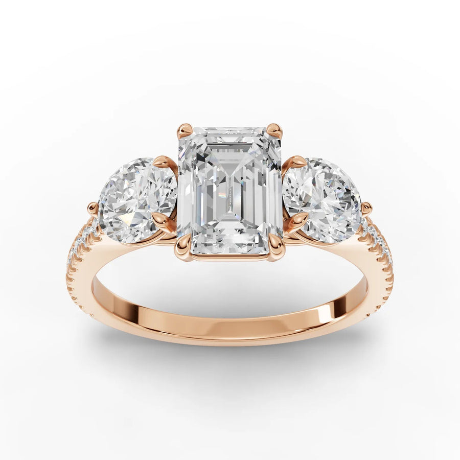 2.72 CT emerald trinity lab-grown diamond ring rose gold top view