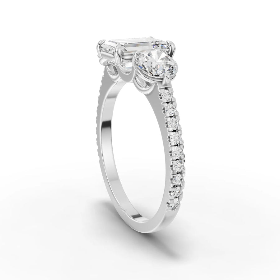 Emerald trinity diamond ring white gold angle