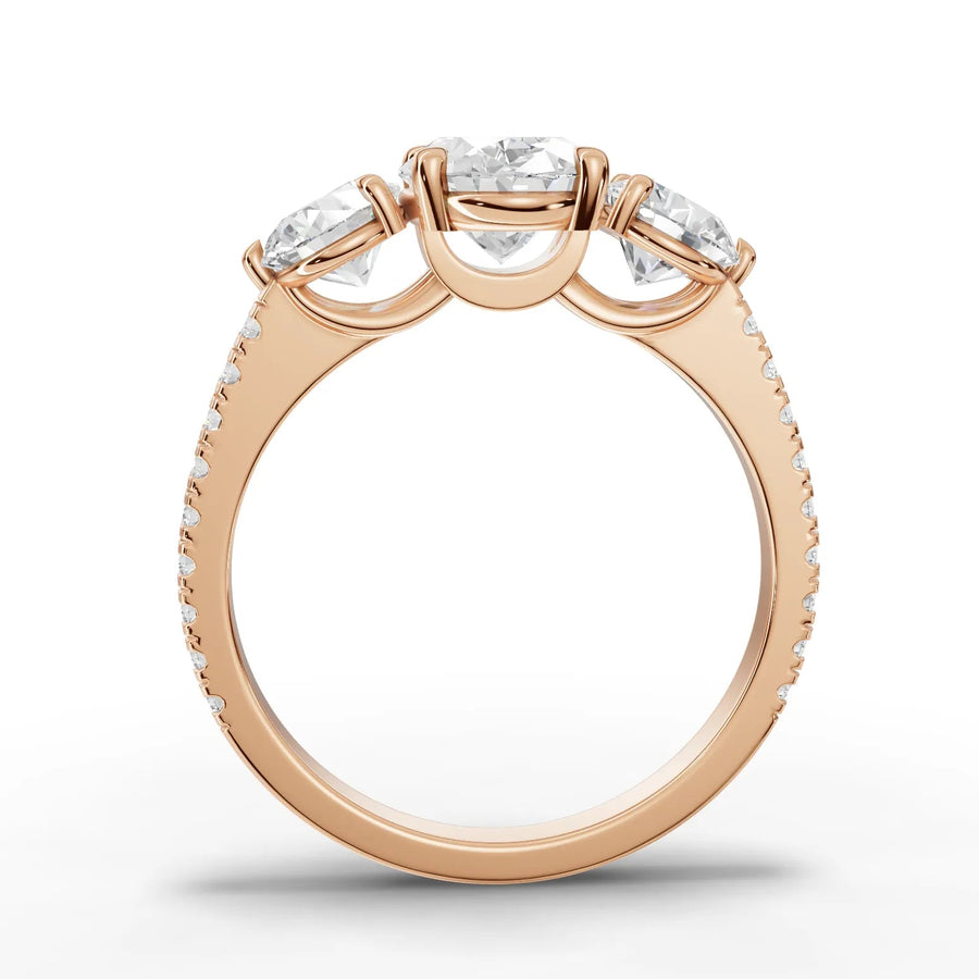 Oval trinity lab-grown ring rose gold close-up