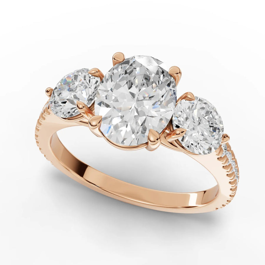 Oval trinity diamond ring rose gold angle