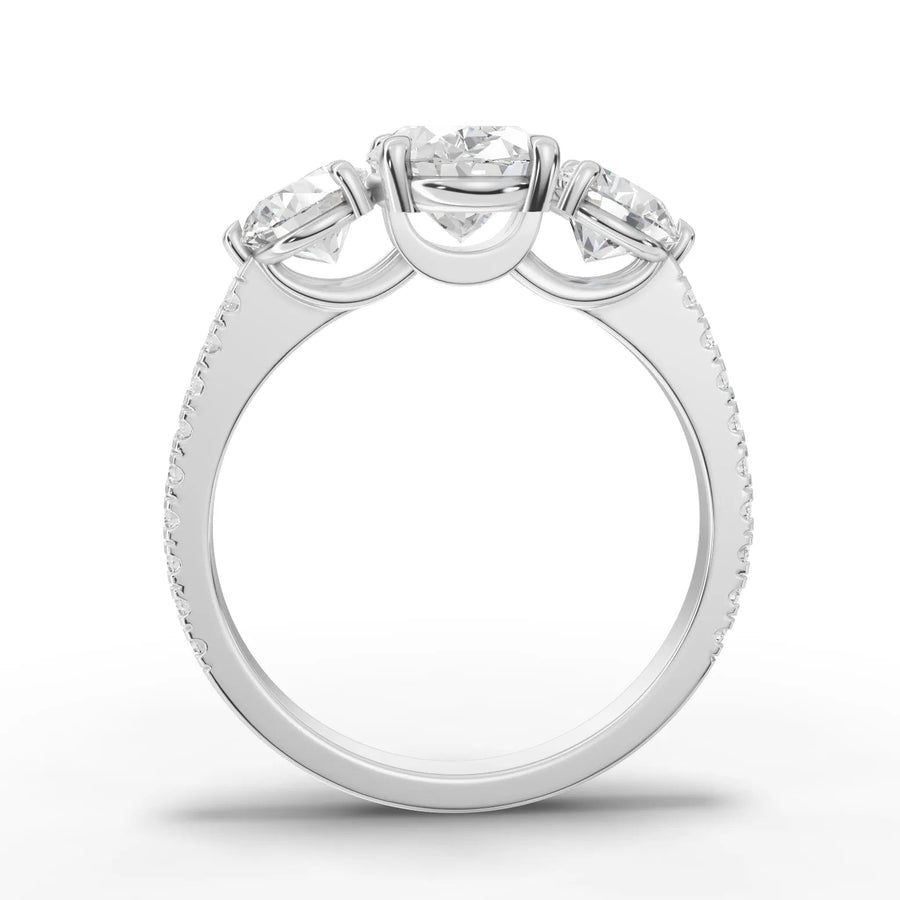 Oval trinity lab-grown ring white gold close-up
