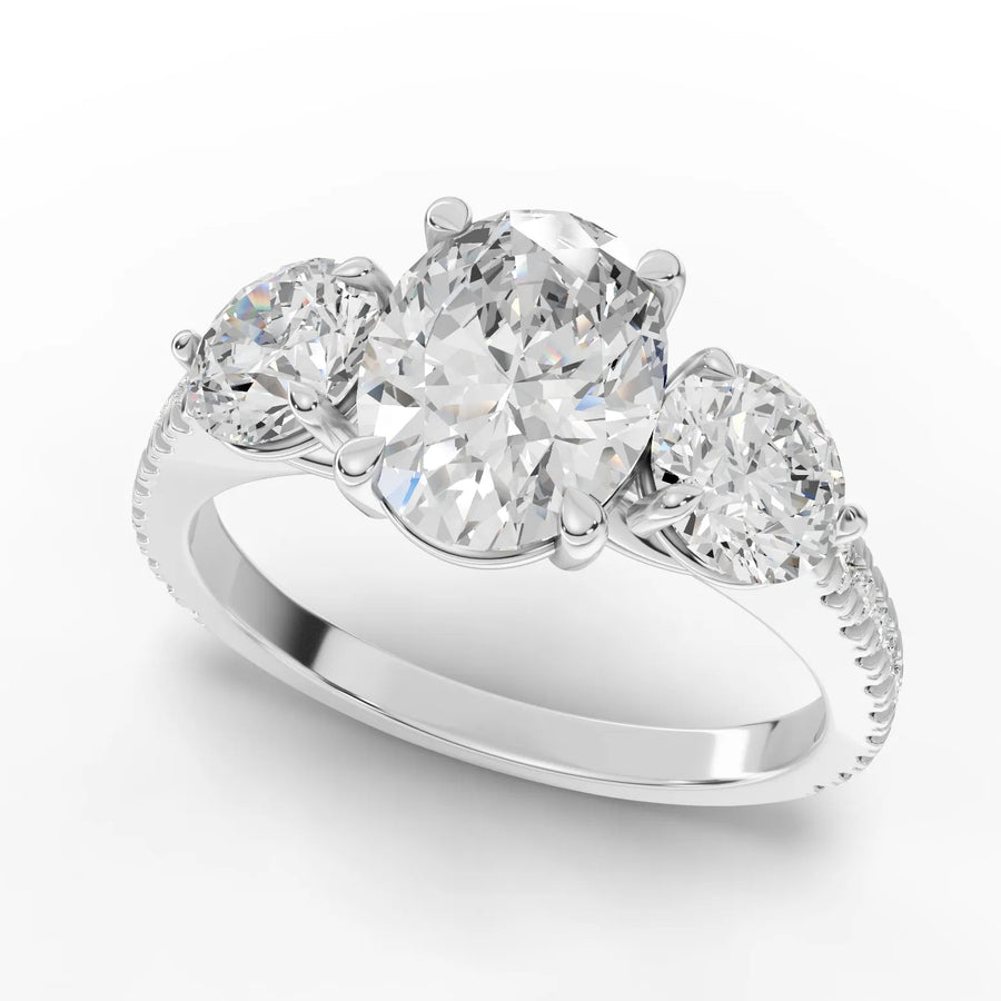 Oval trinity diamond ring white gold angle