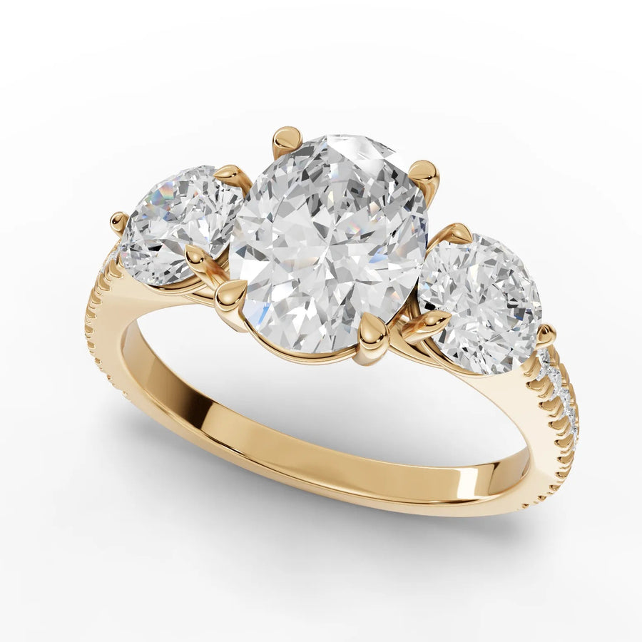 Oval trinity diamond ring yellow gold angle