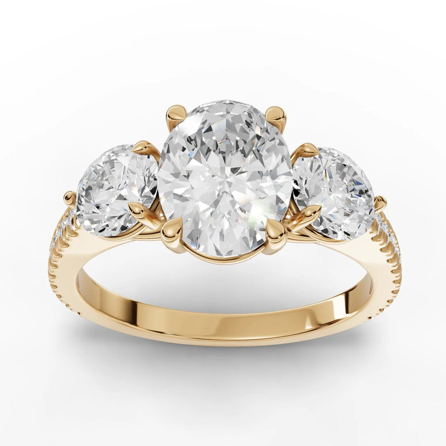 2.72 CT oval trinity lab-grown diamond ring yellow gold top view