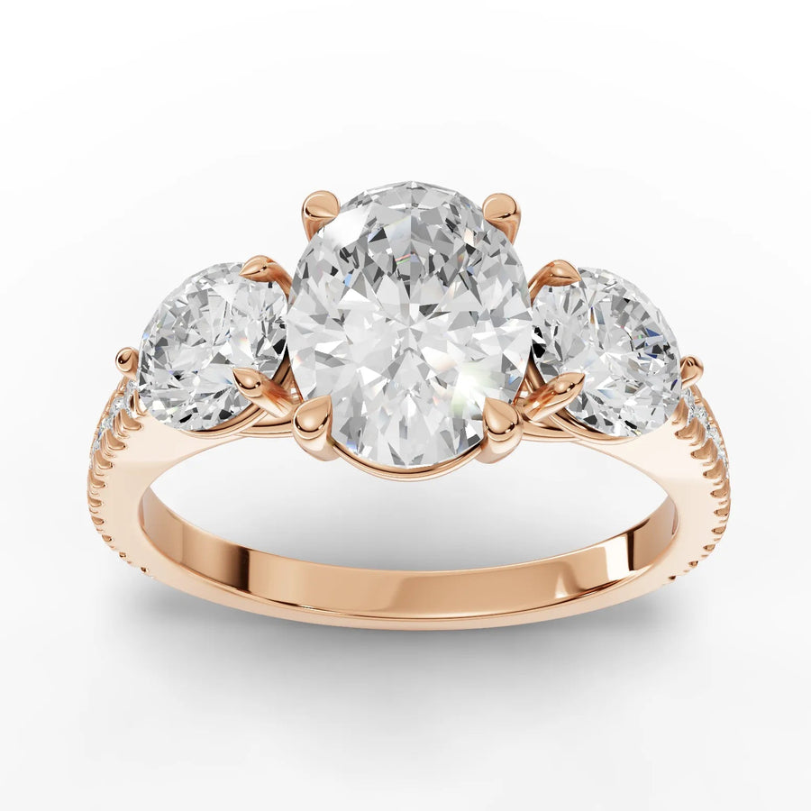2.72 CT oval trinity lab-grown diamond ring rose gold top view