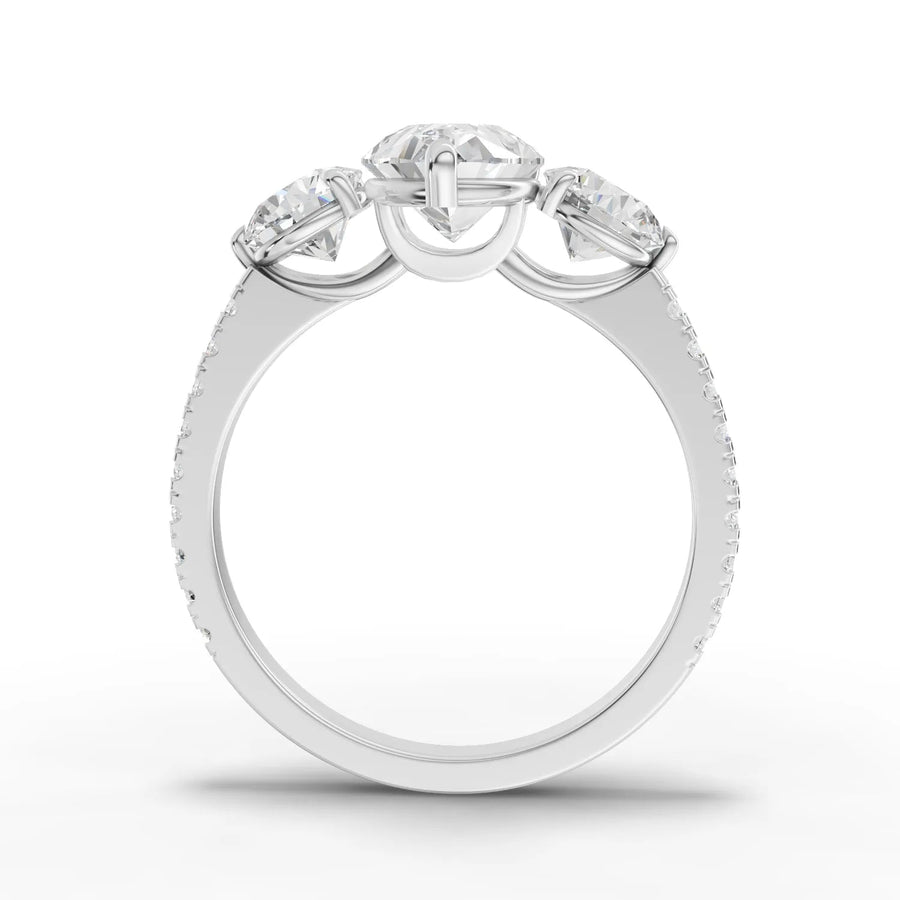Trinity pear ring white gold angle