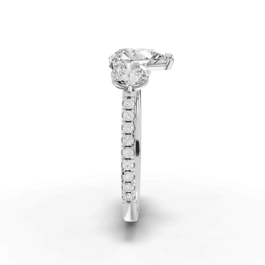 Pear lab-grown trinity ring white gold close-up