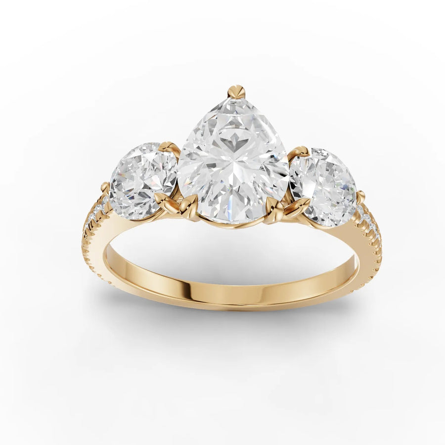 2.22 CT trinity pear lab-grown diamond ring yellow gold top view