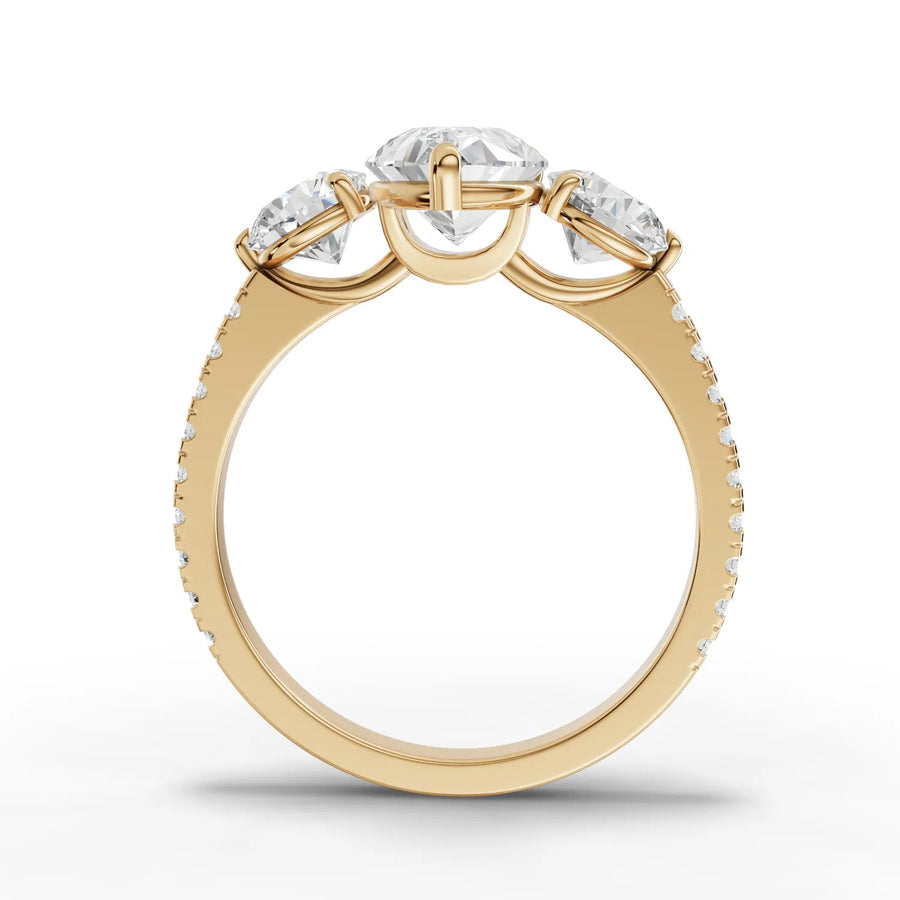 Trinity pear ring yellow gold angle