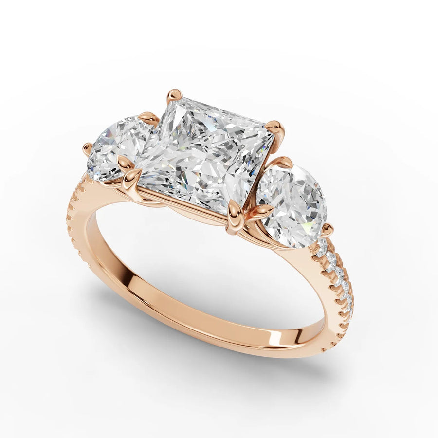 2.72 CT princess trinity lab-grown diamond ring rose gold top view