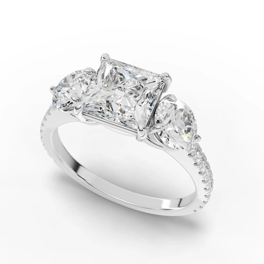 Princess trinity diamond ring white gold angle