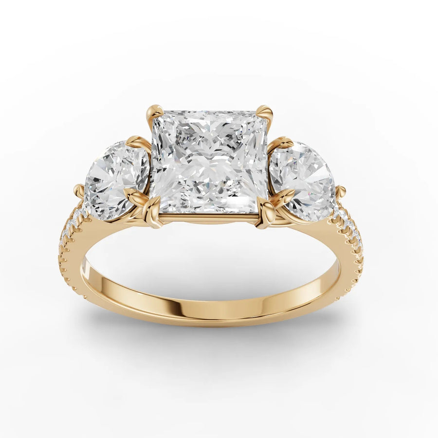 Princess trinity lab-grown ring white gold close-up