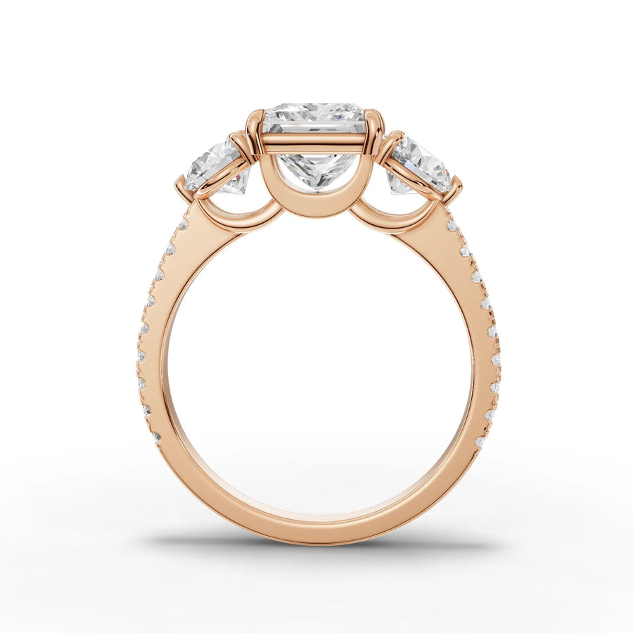 Princess trinity diamond ring rose gold angle