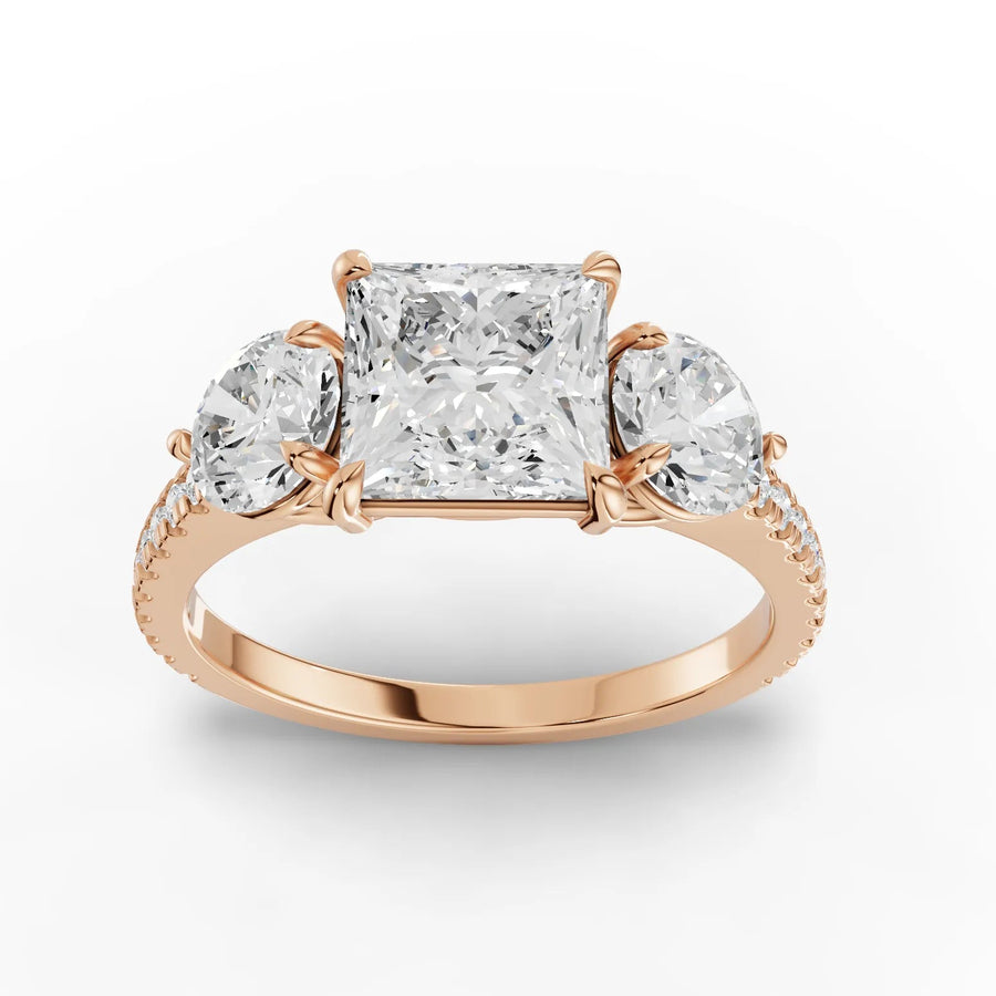 Princess trinity lab-grown ring yellow gold close-up