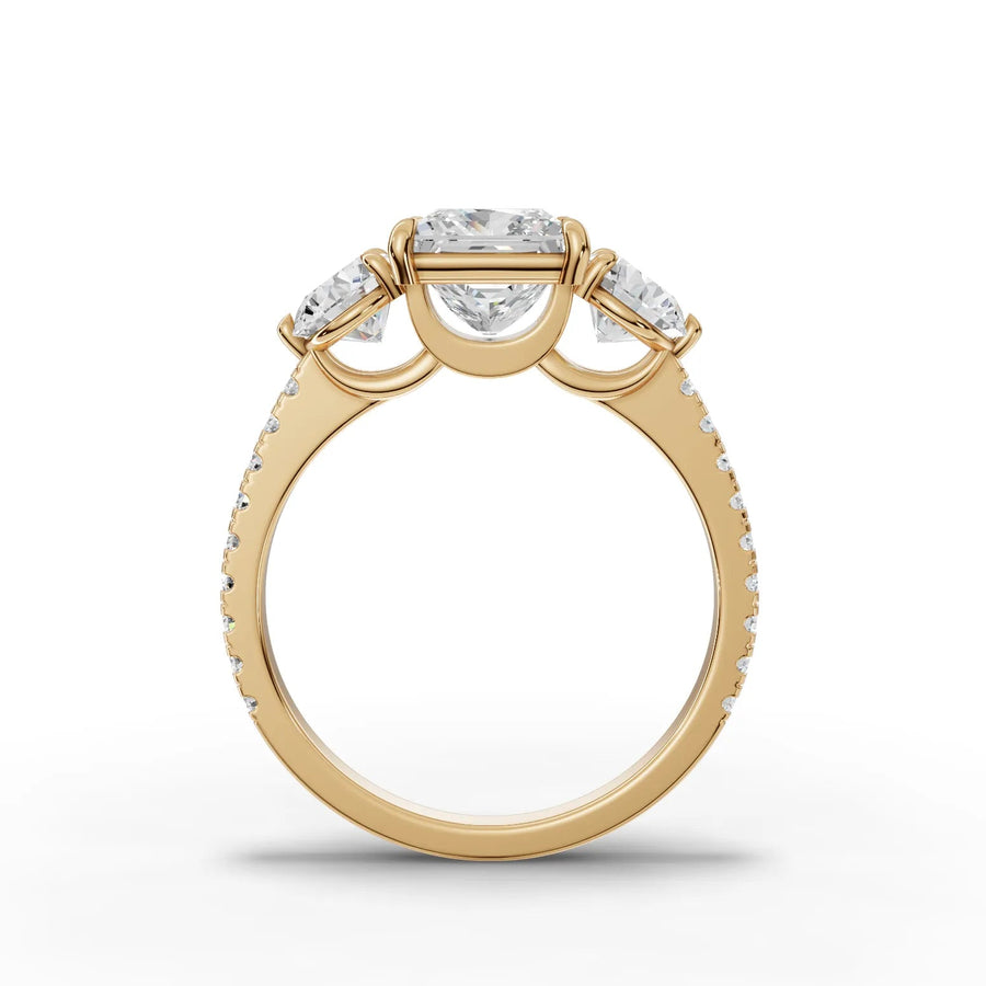 Princess trinity diamond ring yellow gold angle