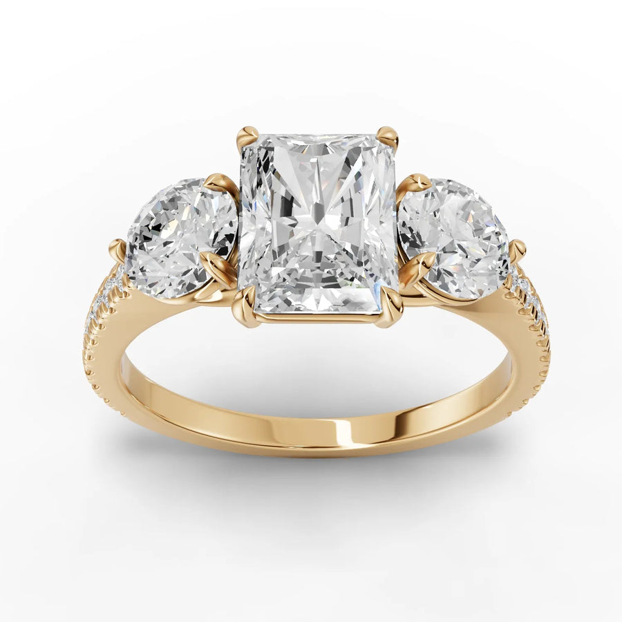 2.72 CT radiant lab-grown diamond ring yellow gold top view
