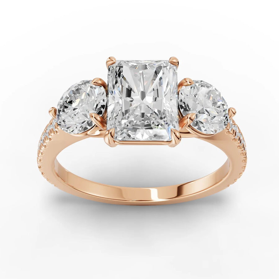 2.72 CT radiant lab-grown diamond ring rose gold top view