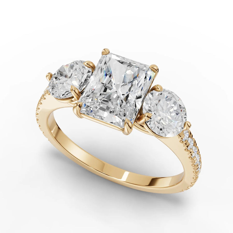 Radiant pavé twist ring yellow gold angle