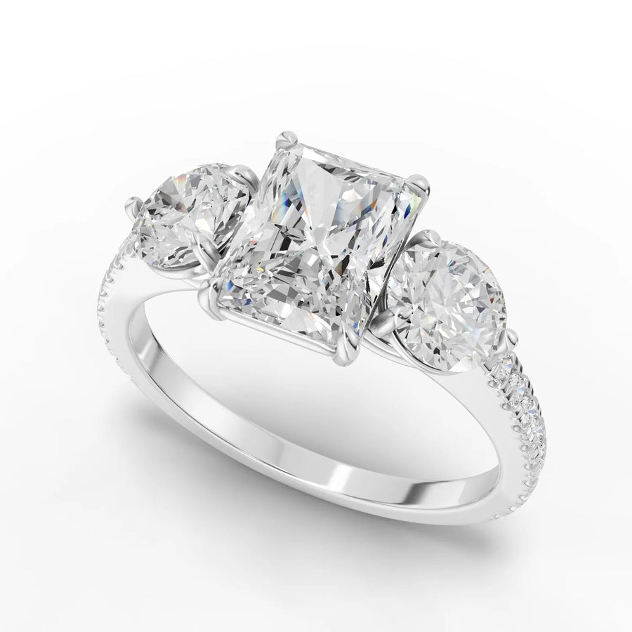 Radiant pavé twist ring white gold angle