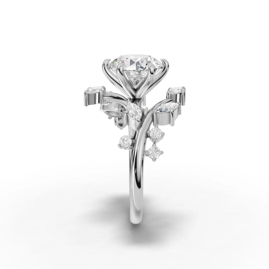 Diamond cascading ring white gold close-up
