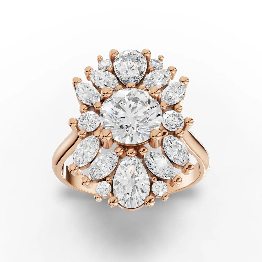 2.99 CT floral cluster lab-grown diamond ring rose gold top view