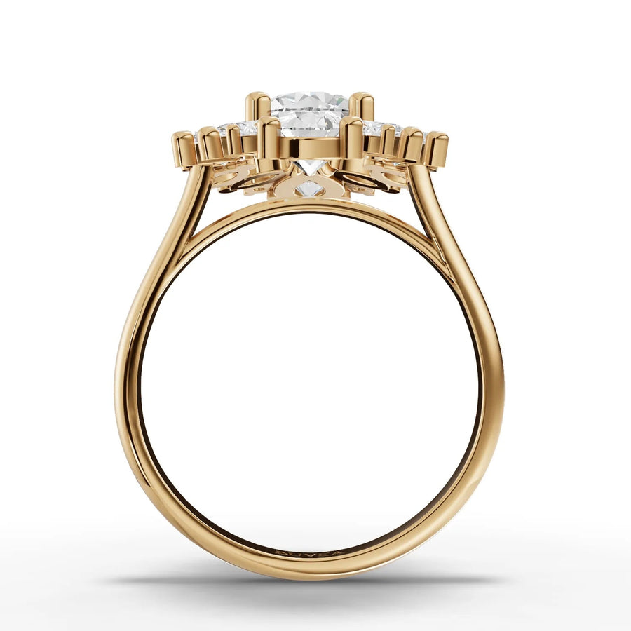 Floral cluster lab-grown ring yellow gold close-up