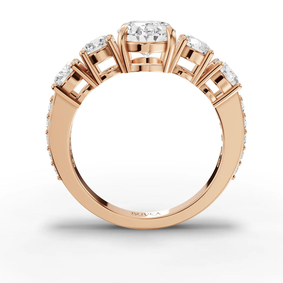Oval and round diamond ring rose gold close-up
