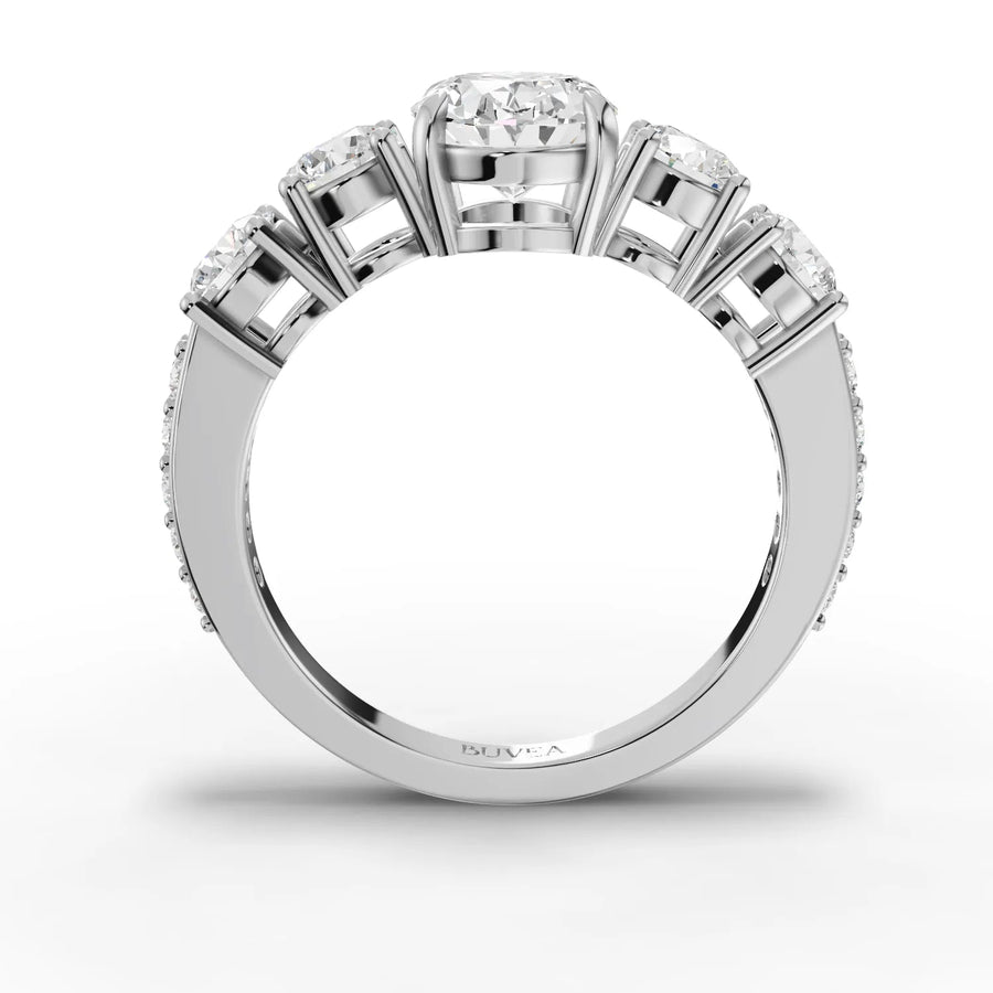 Oval and round diamond ring white gold close-up