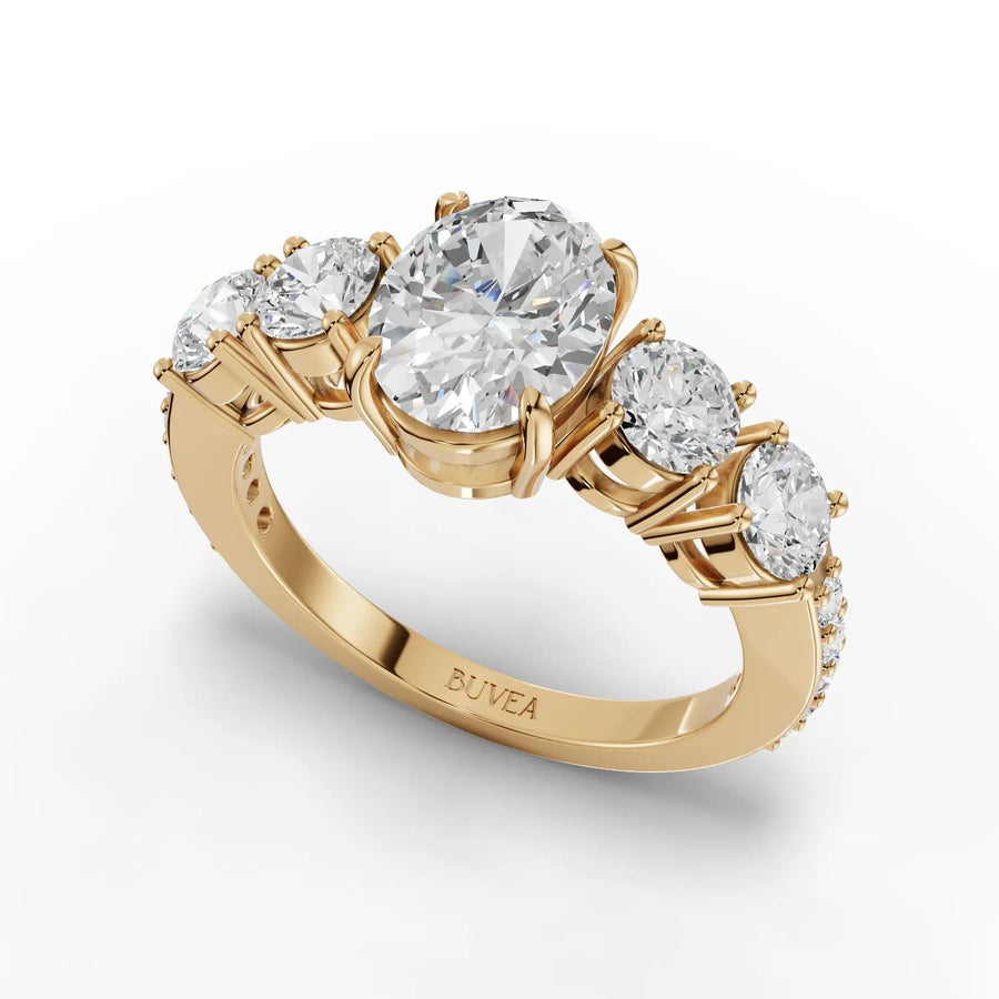 2.20 CT oval ring yellow gold angled profile