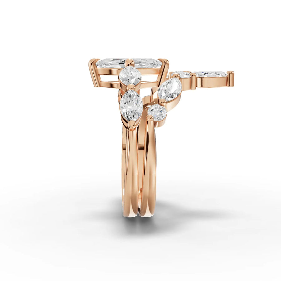 Marquise and accent stone ring rose gold close-up