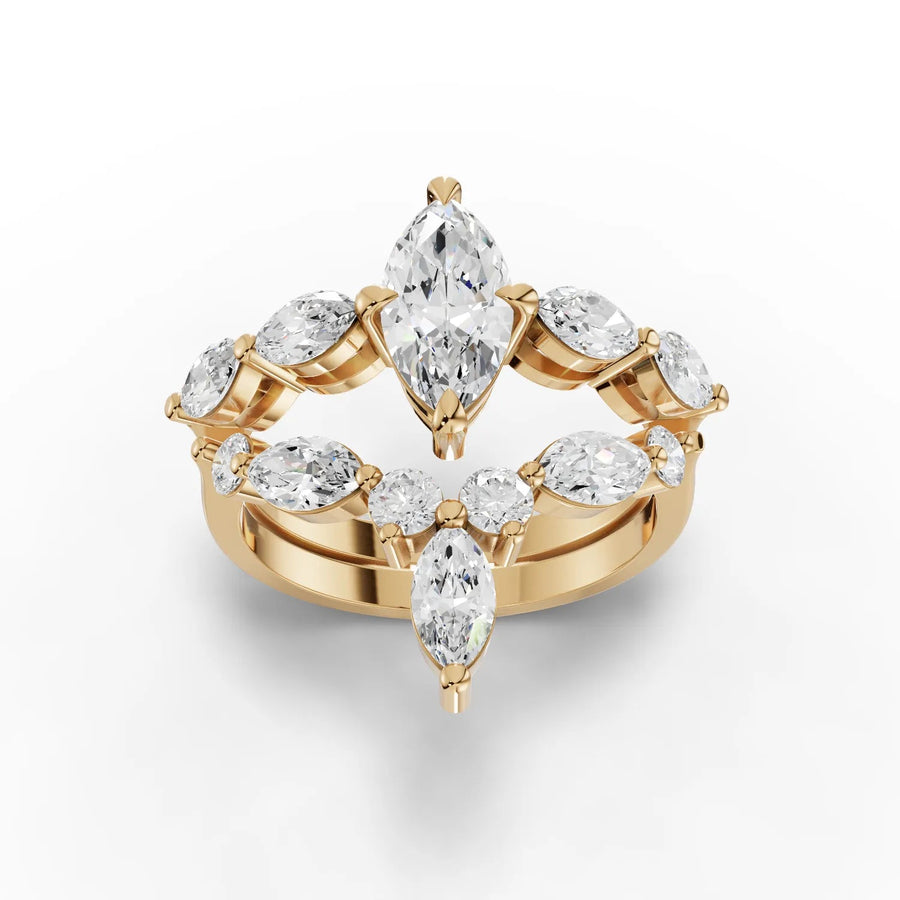 Marquise lab-grown diamond ring yellow gold top view