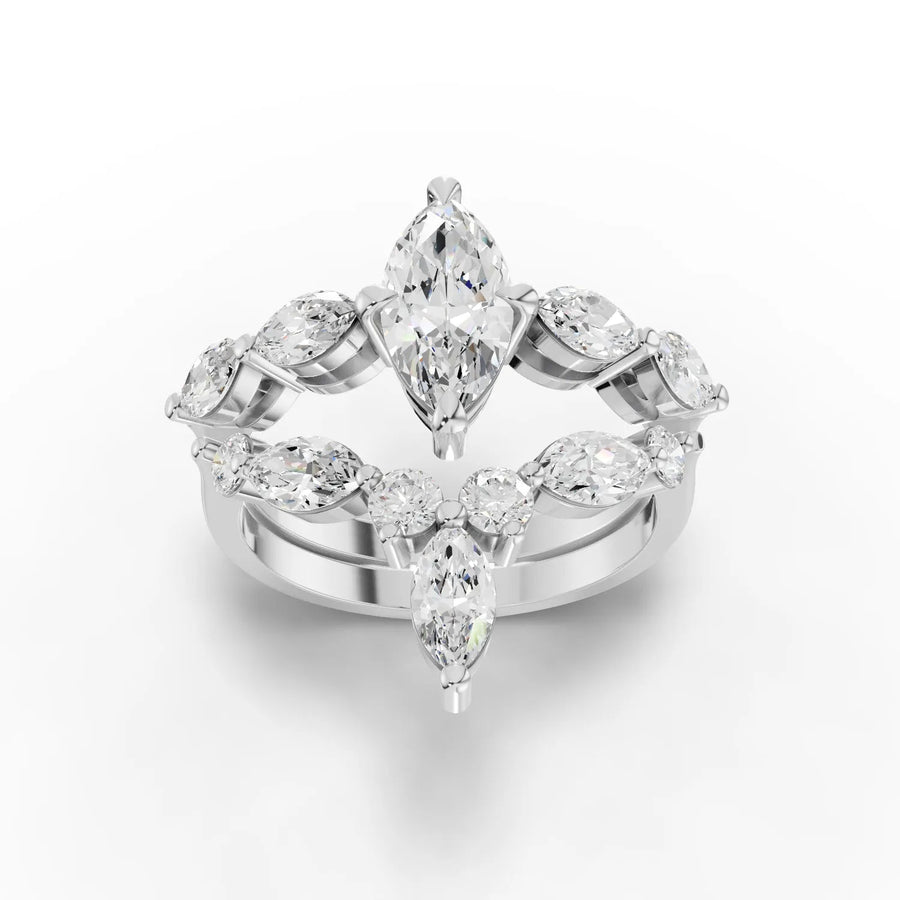 2.83 CT marquise cluster lab diamond ring with 1 CT center stone, round and marquise accents, and split shank