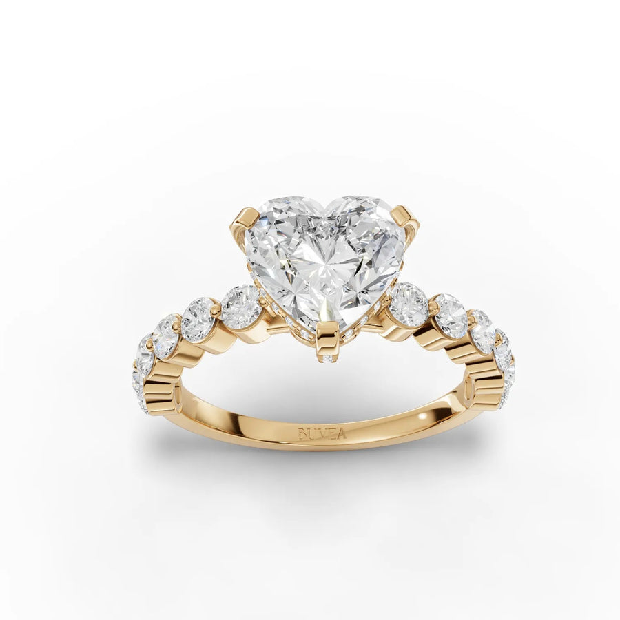 Heart-shaped lab-grown diamond ring yellow gold top view