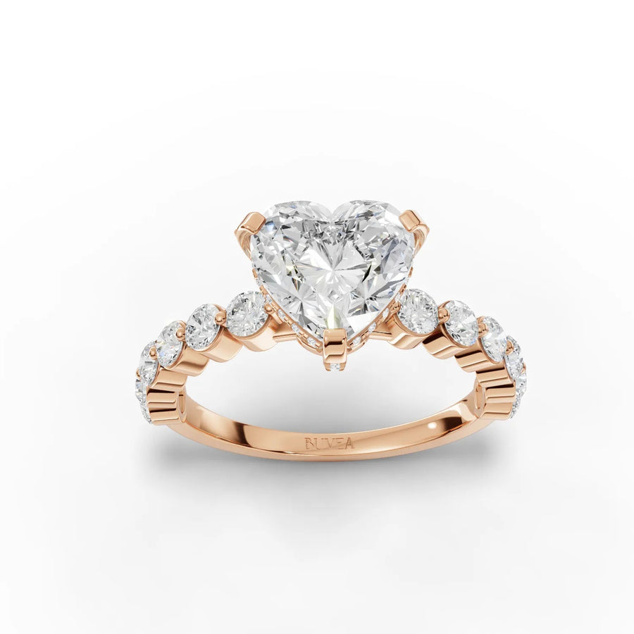 Heart-shaped lab-grown diamond ring rose gold top view