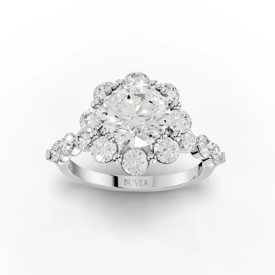 2.80 CT floral cluster lab diamond ring with 1.5 CT round center and diamond-accented band