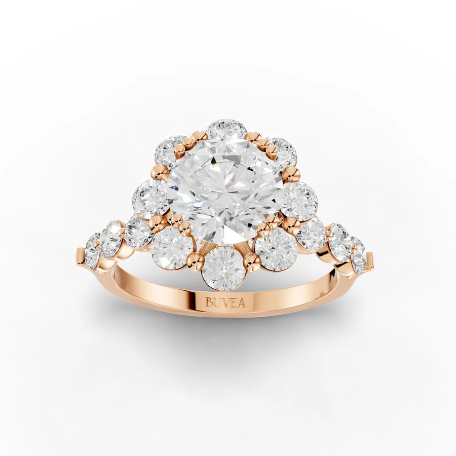 Floral cluster lab-grown diamond ring rose gold top view