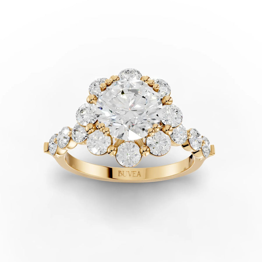 Floral cluster lab-grown diamond ring yellow gold top view
