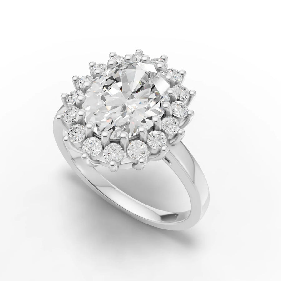 Oval halo ring white gold angle