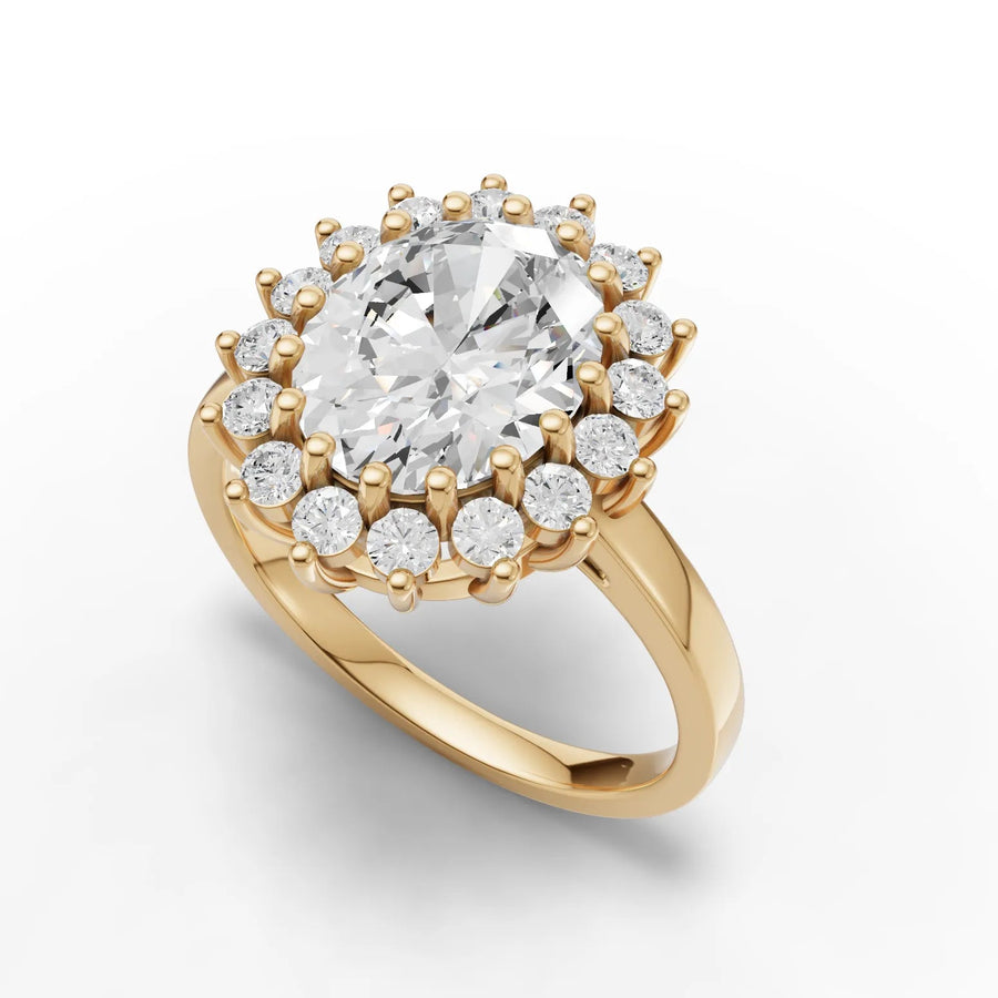Oval halo ring yellow gold angle