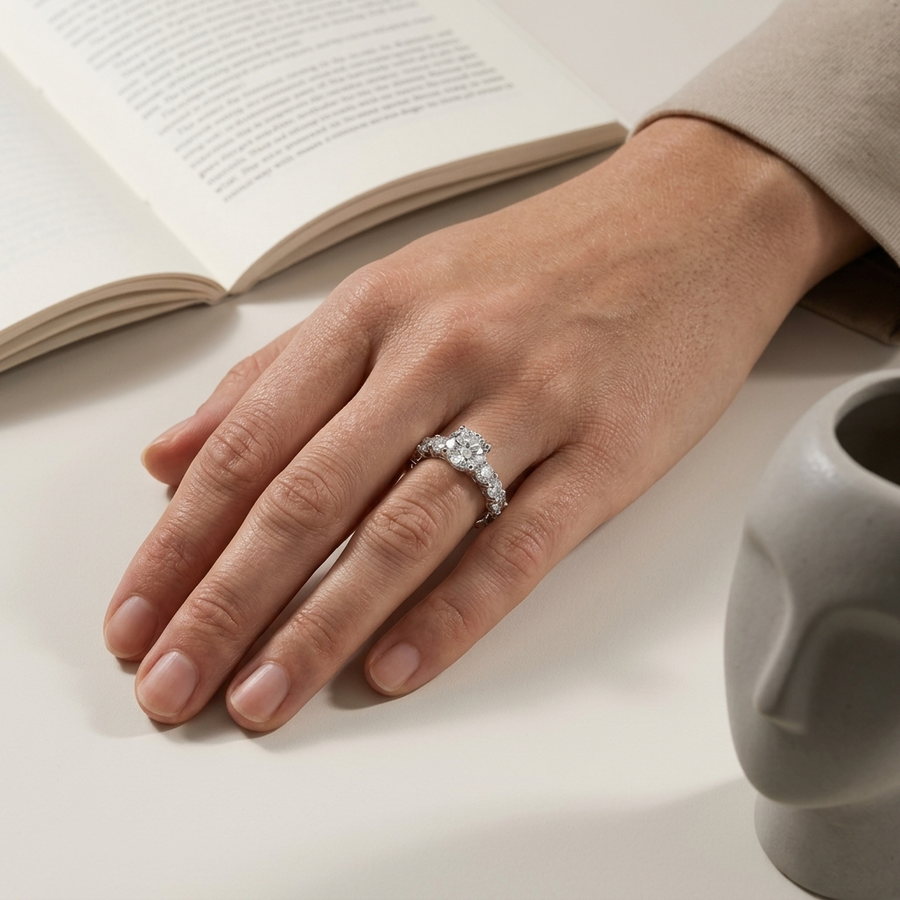 4.01 Ct Round Solitaire With Side Stone Ring 1.50 Ct Center