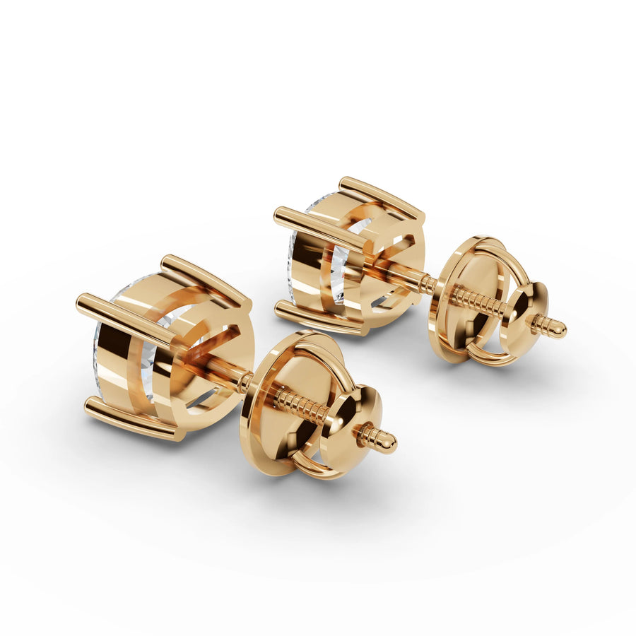 Cushion lab-grown stud earrings yellow gold close-up