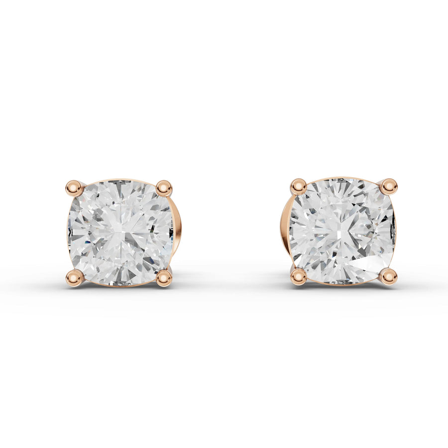 2.24 CT cushion lab-grown diamond stud earrings rose gold front