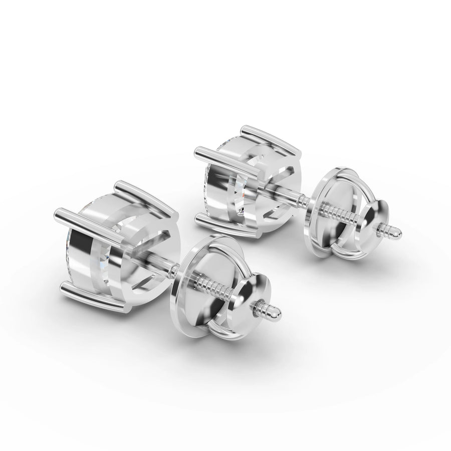 Cushion lab-grown stud earrings white gold close-up