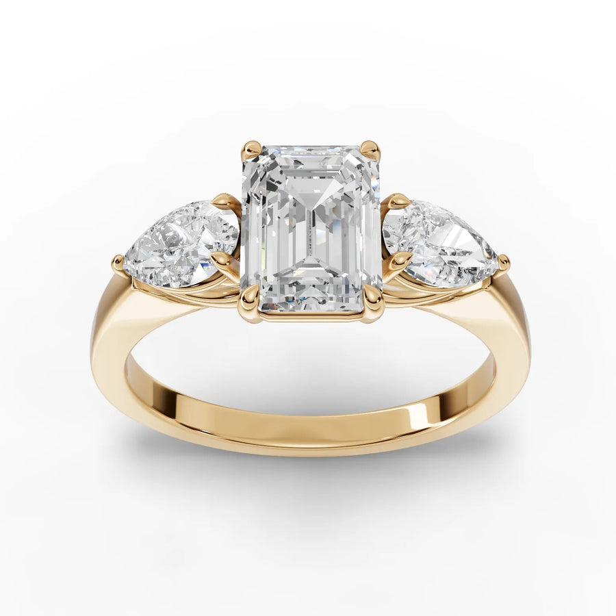 2.50 CT emerald trinity lab-grown diamond ring yellow gold top view