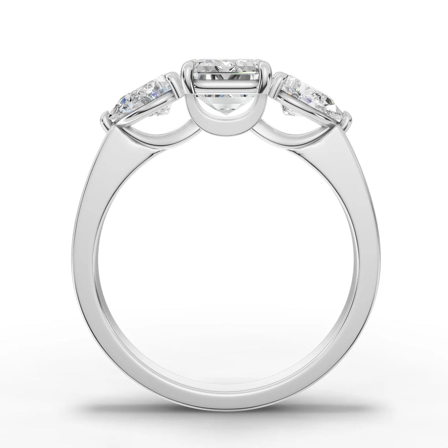 Emerald trinity lab-grown ring white gold close-up